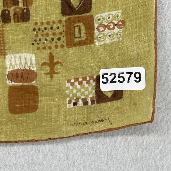 JEANNE MILLER Handkerchief OS MCM Hand Rolled Abstract Yellow VTG 14" x 14" - Picture 13 of 13
